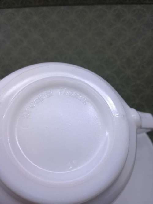 Pretty Arcopal milk glass cup and saucer