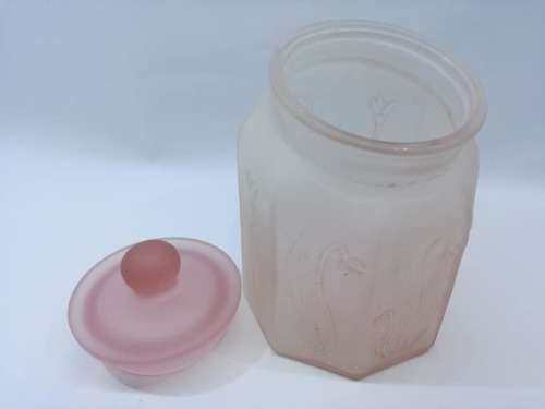Pink frosted glass satin cookie jar - made in Italy