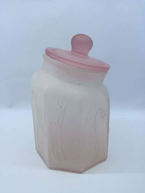 Pink frosted glass satin cookie jar - made in Italy