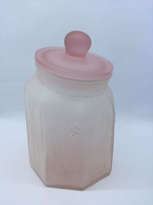 Pink frosted glass satin cookie jar - made in Italy
