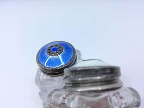 Norway Sterling Silver Guilloche Enamel and Crystal Salt and Pepper shakers