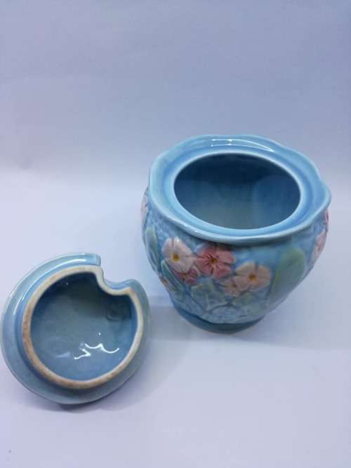 Mella-Ware England Blue-Floral Flowers honey/jam jar