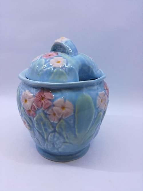 Mella-Ware England Blue-Floral Flowers honey/jam jar