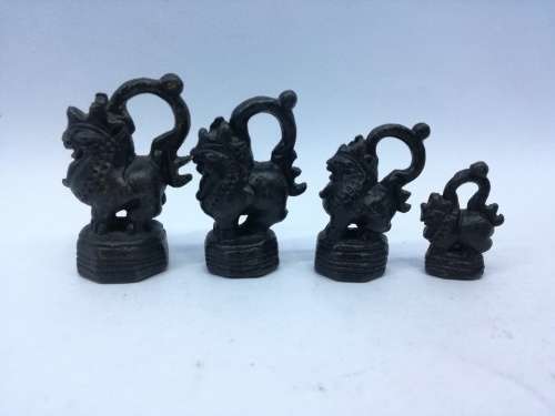 SUPERB! Set of 4 Mythical Lion  Burmese Opium Weights
