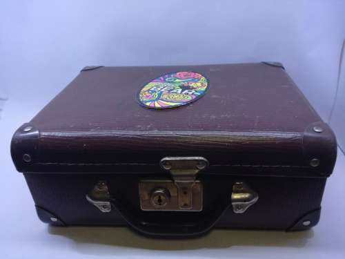 Lovely old small brown cardboard suitcase