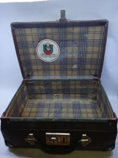 Lovely old small brown cardboard suitcase