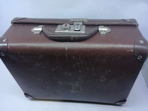 Lovely old small brown cardboard suitcase