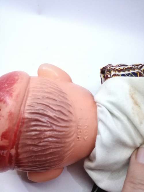 Very vintage hand puppet - lost a boot. Made in Hong Kong