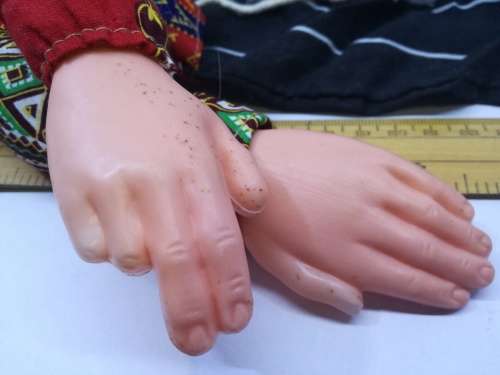 Very vintage hand puppet - lost a boot. Made in Hong Kong