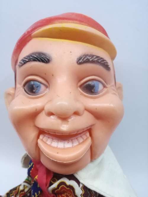 Very vintage hand puppet - lost a boot. Made in Hong Kong