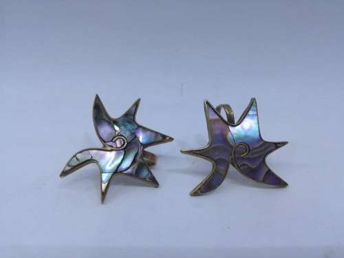 Vintage Abalone screw on earrings - made in Mexico