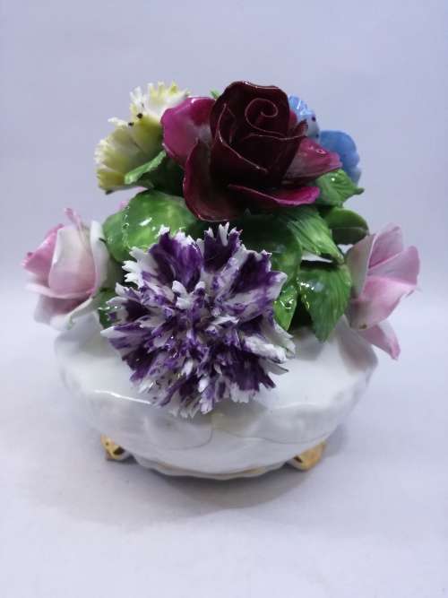 Vintage Porcelain Radnor Bone China Flowers Staffordshire England - Flowers all intact, vase cracked