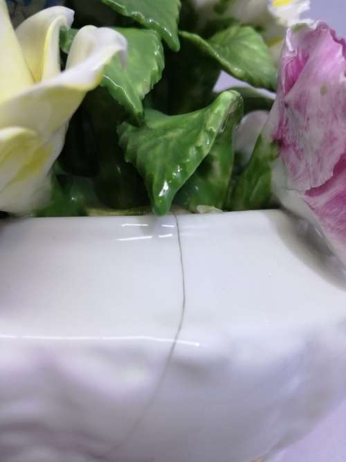 Vintage Porcelain Radnor Bone China Flowers Staffordshire England - Flowers all intact, vase cracked