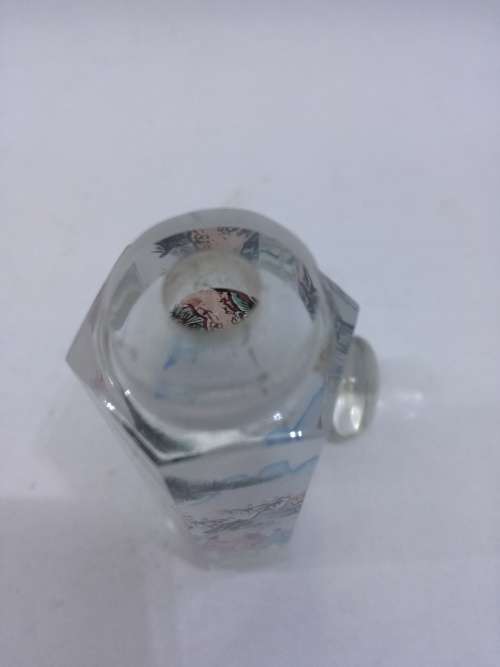Vintage Chinese Reverse Painted Cut Crystal Chinese Snuff Bottle - Look!