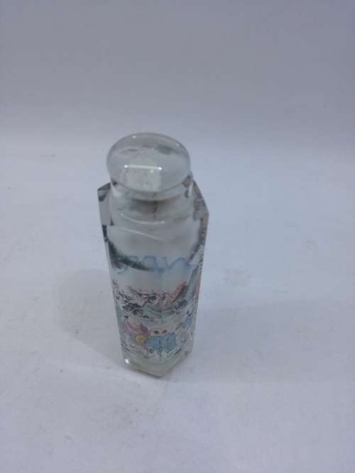 Vintage Chinese Reverse Painted Cut Crystal Chinese Snuff Bottle - Look!