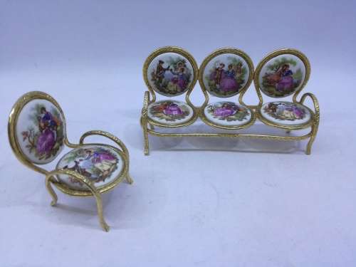 Vintage, Lot of 2, Porcelain & Metal Miniature EME Chairs