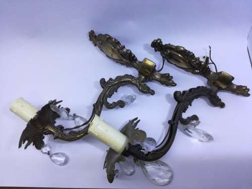 Pair of wall light fittings - some crystals missing