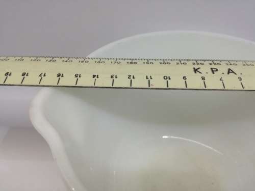 Milk glass mixing bowl with pouring tip