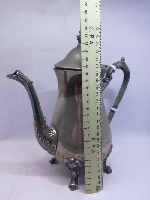 Lovely worn silver on copper coffee pot - spout damage