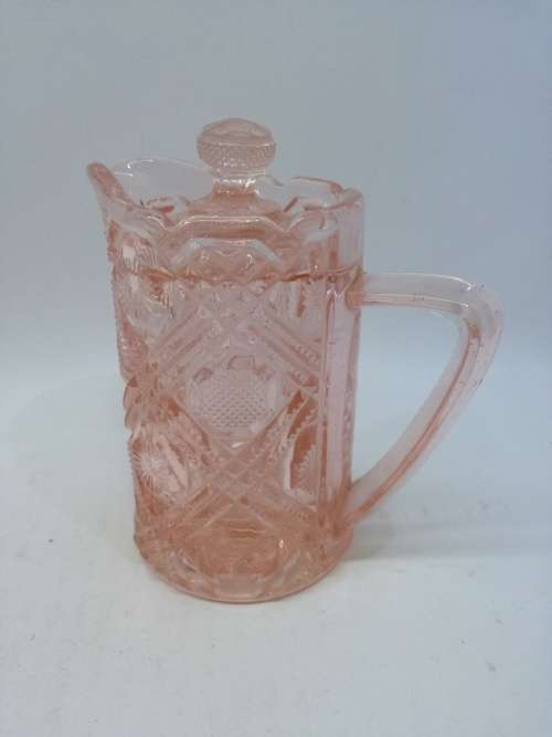 Vintage pink glass milk jug with lid