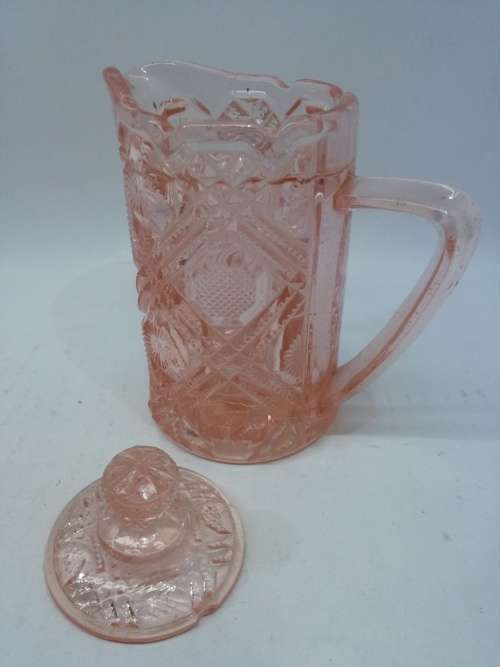 Vintage pink glass milk jug with lid