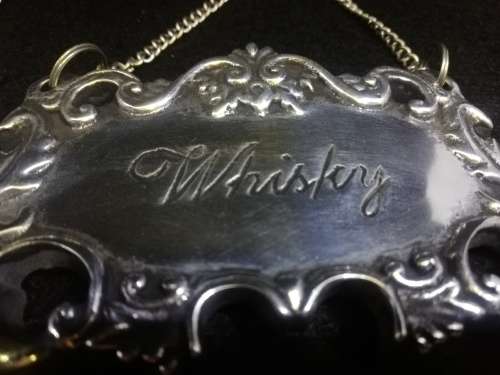 Silver Metal Ornate Liquor Bottle / Decanter Tags set (4)