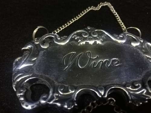 Silver Metal Ornate Liquor Bottle / Decanter Tags set (4)