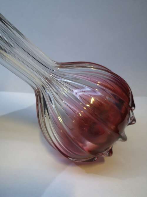 Antique Edwardian Art glass vase with Sterling silver collar - Ribbed red to clear