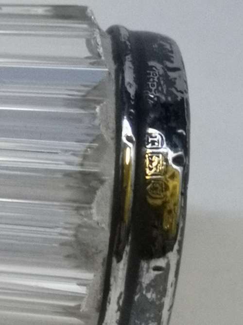 Antique Edwardian Art glass vase with Sterling silver collar - Ribbed red to clear