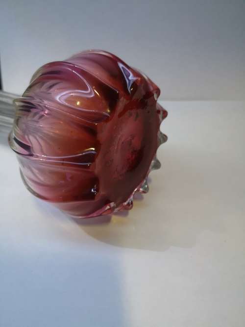 Antique Edwardian Art glass vase with Sterling silver collar - Ribbed red to clear