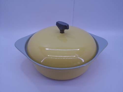 Enameled vintage yellow  pot