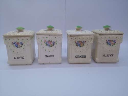 Ceramic vintage spice storage jars set