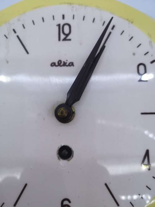 Vintage yellow porcelain Alia/Alka wall clock with timer - untested/no key - see pics