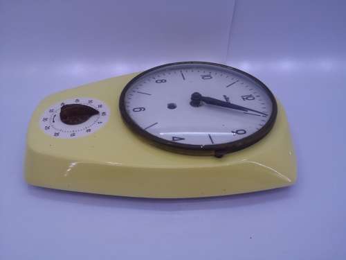 Vintage yellow porcelain Alia/Alka wall clock with timer - untested/no key - see pics