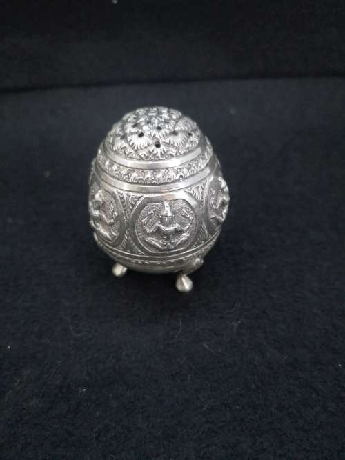 Detailed small cellar - too fine for salt  50% silver I was told - no markings - non magnetic