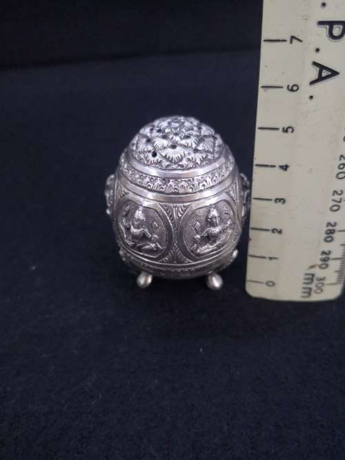 Detailed small cellar - too fine for salt  50% silver I was told - no markings - non magnetic