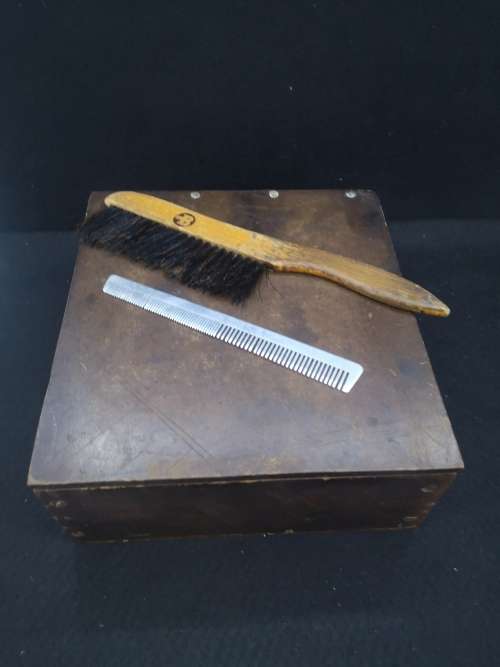Vintage  Barber box, comb and brush