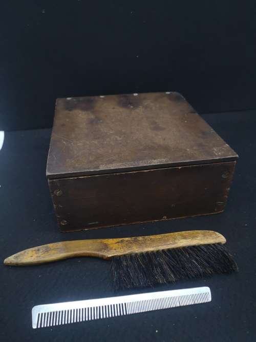 Vintage  Barber box, comb and brush