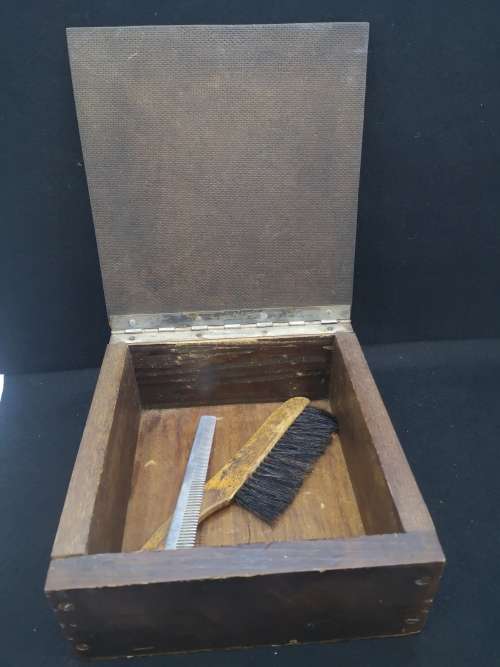 Vintage  Barber box, comb and brush