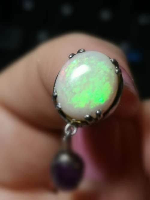 OPAL and cabachon Amythest earrings! WOW! set in Silver length 2.7cm Opal measures 12mm x 10 mm