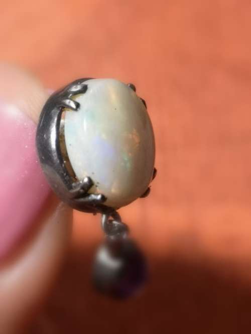 OPAL and cabachon Amythest earrings! WOW! set in Silver length 2.7cm Opal measures 12mm x 10 mm