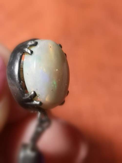 OPAL and cabachon Amythest earrings! WOW! set in Silver length 2.7cm Opal measures 12mm x 10 mm