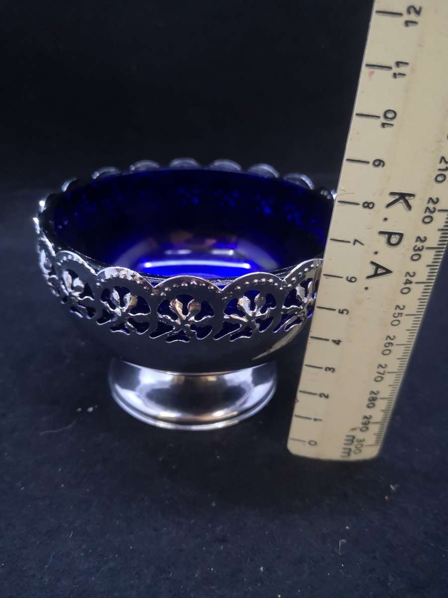 Blue glass lined candy dish