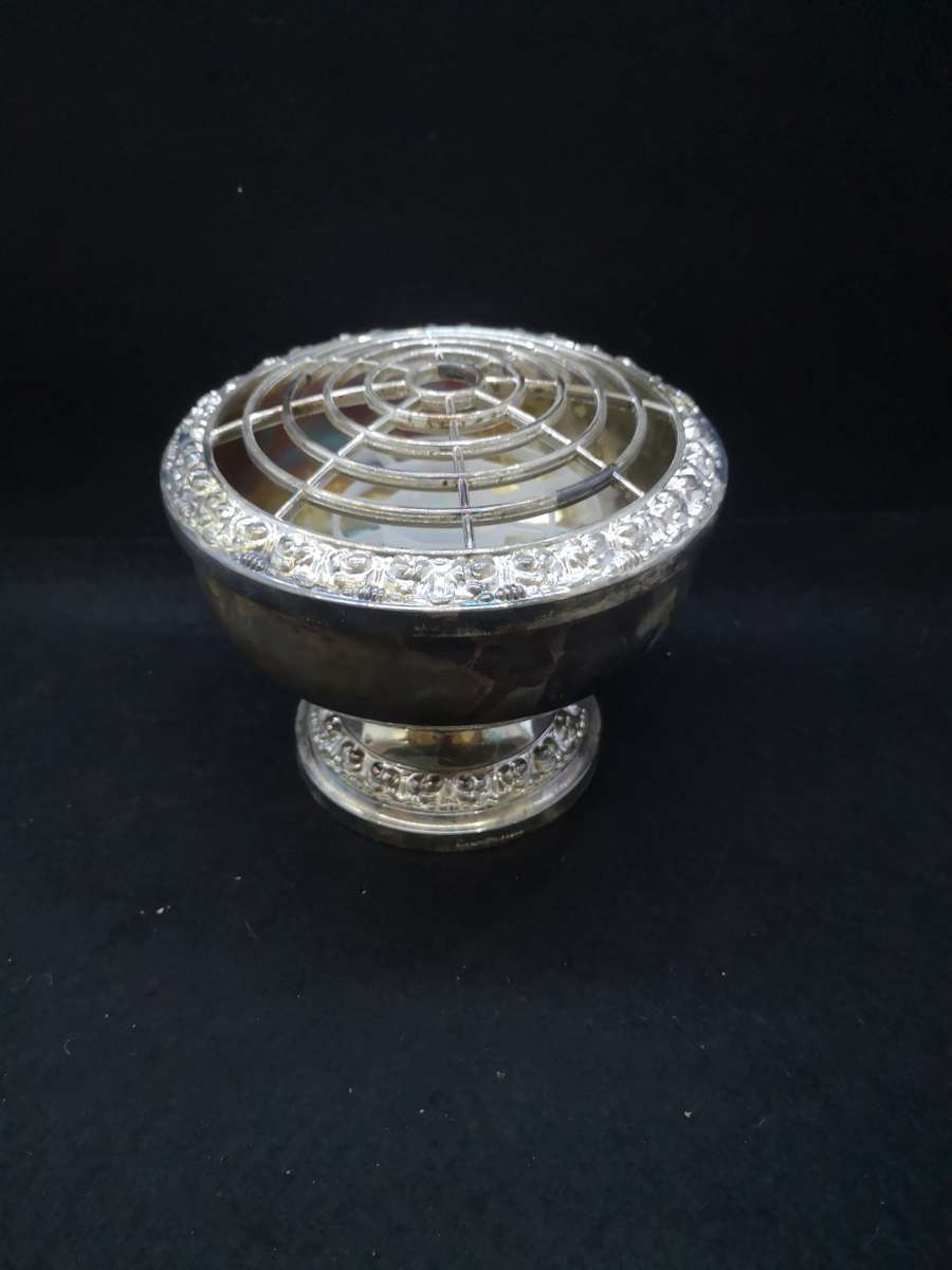 Vintage plated silver vase with flower frog