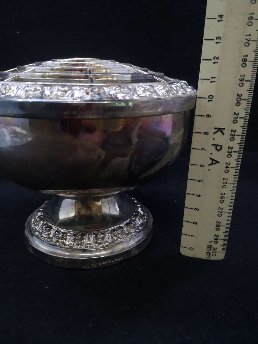 Vintage plated silver vase with flower frog