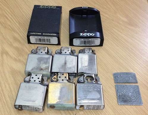 Zippo Lighter Inserts 1 x Lady and Pipe and a Vintage Zippo Case and a Harley Davidson front Plate