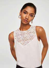 MANGO Lace Panel Tie Behind Top - size medium