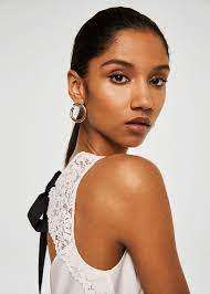 MANGO Lace Panel Tie Behind Top - size medium