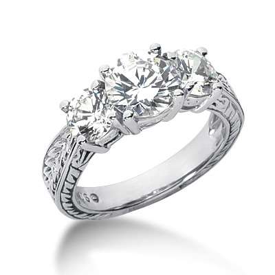 2.50 CT ANTIQUE STYLE 3 STONE DIAMOND ENGAGEMENT RING***Amazing HUGE Diamond***