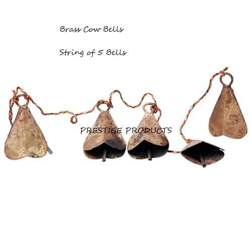 FUNCTIONAL VINTAGE Brass Cow Bells  String of 5 Bells